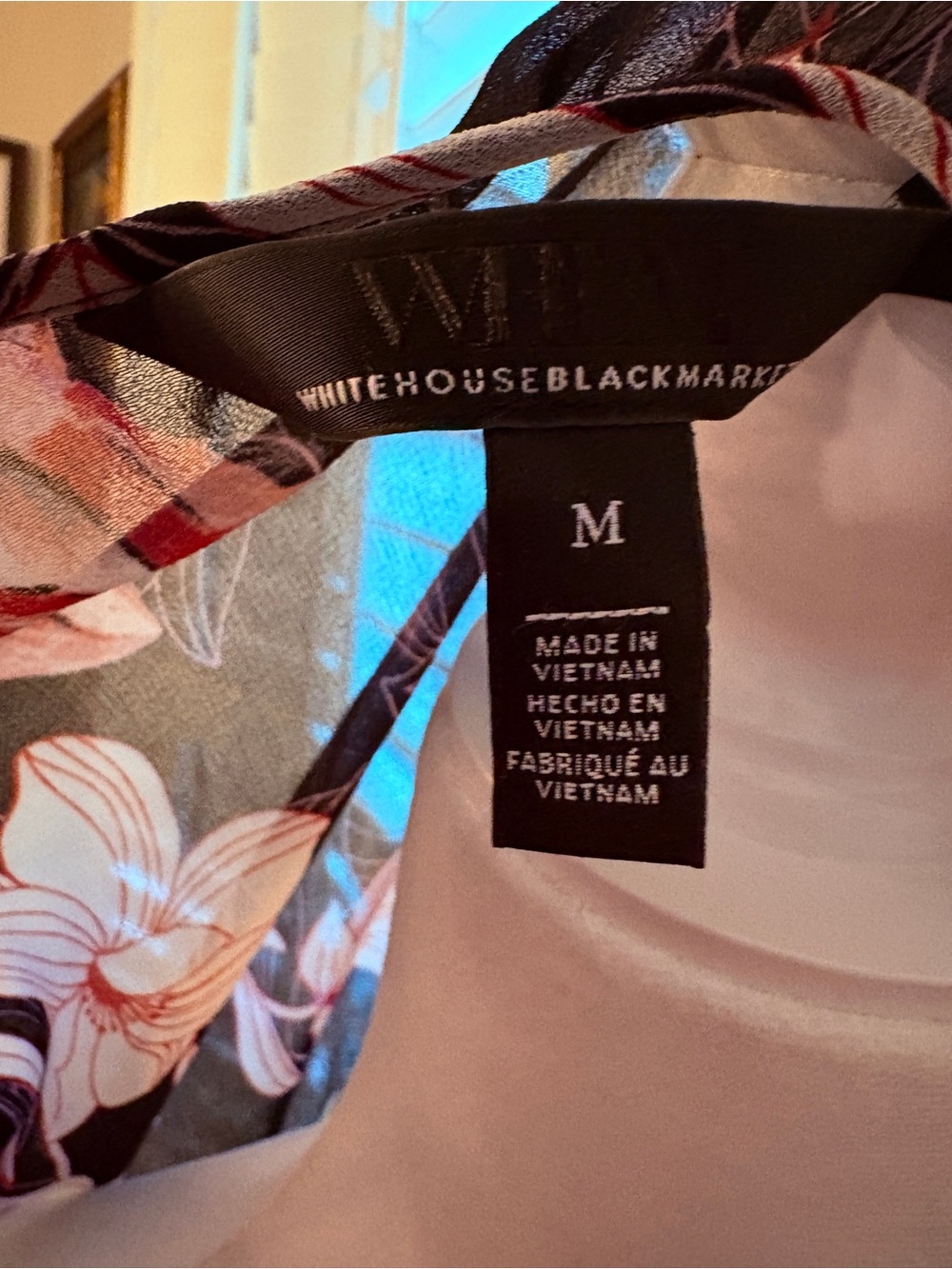 White House Black Market Black Floral Sheer V-Neck Blouse - Picture 7 of 8